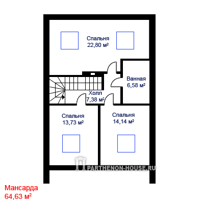 Мансарда проекта дома КА 127-48